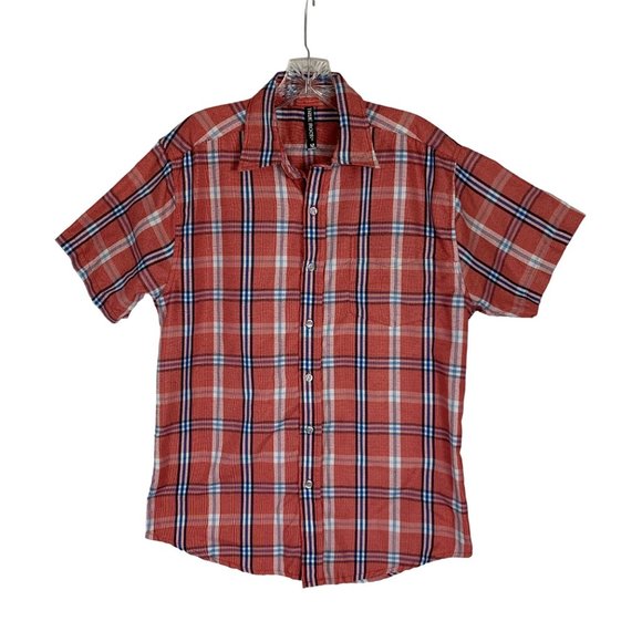 True Rock Plaid Shirt Size M Beach Rust Chest Pocket Short Sleeve Norm Gorp - Picture 11 of 12